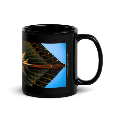 Butterfly Pagoda South | Black Ceramic Coffee Mug | Full Image
